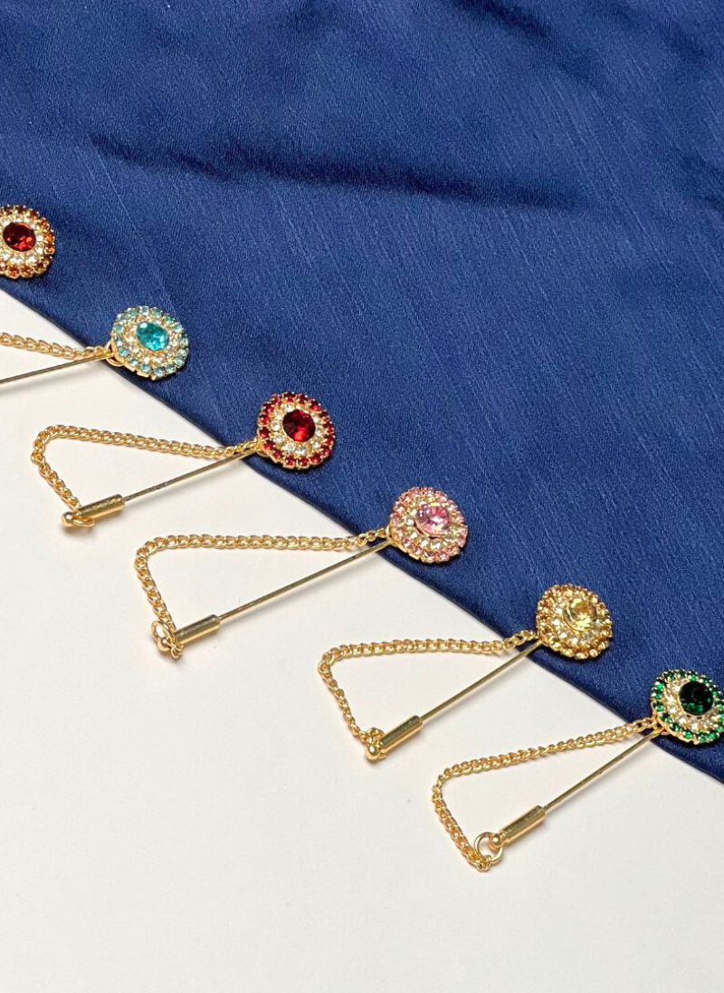 Multi Color Stone Golden Chain Pins