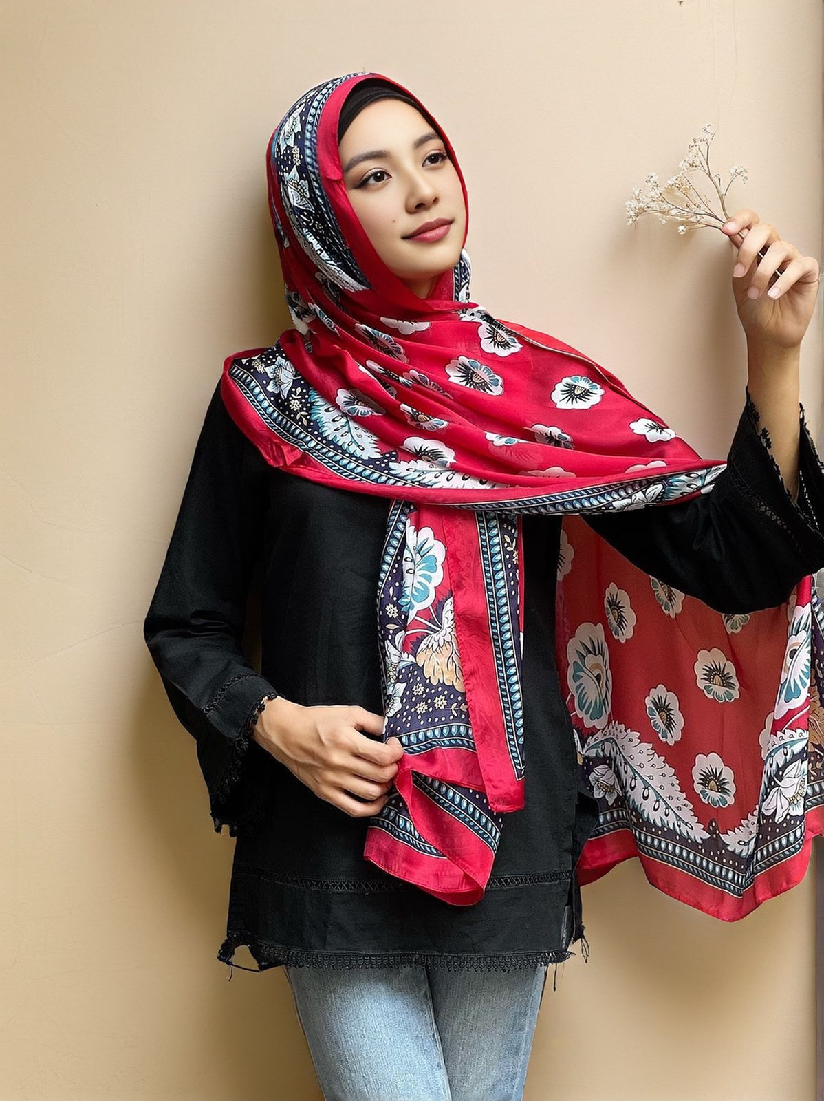 Printed Hijabs-Red