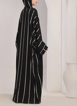 White Stripe Hooded Jilbab - JILBAB-R-1001 Hijabulhareem