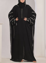 White Stripe Hooded Jilbab - JILBAB-R-1001 Hijabulhareem