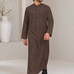 Men's Dark Brown jubba thobe - full-length walking view