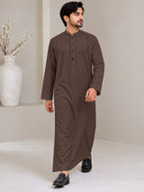 Men's Dark Brown jubba thobe - full-length walking view