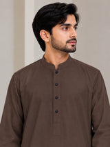 Men's Dark Brown jubba thobe - collar and button detail