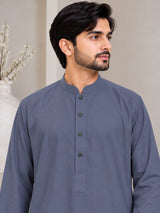 Men's Gray jubba thobe - collar and button detail