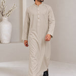 Men's Light Beige jubba thobe - full-length walking view