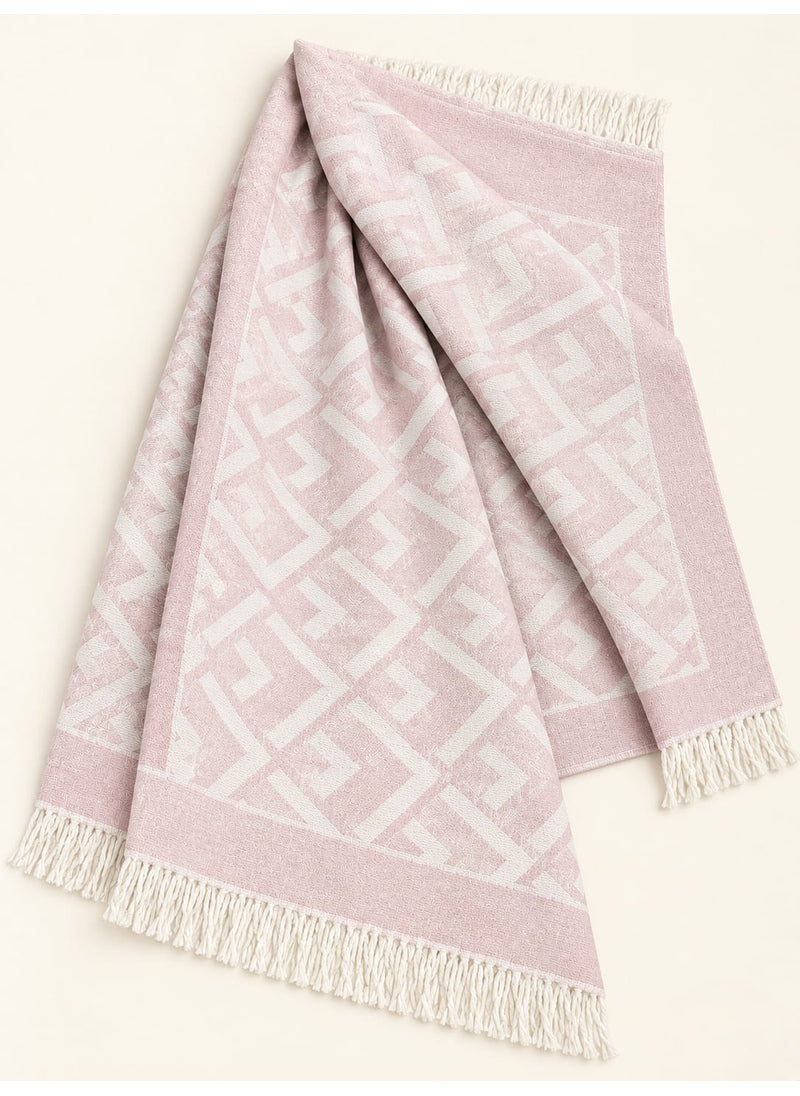 Baby Pink geometric wool winter scarf, 31 × 72 inches, laid out showing its geometric pattern and fringed ends — Hijab Ul Hareem