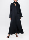 Black Front Open Moss Georgette Abaya - 0116-P