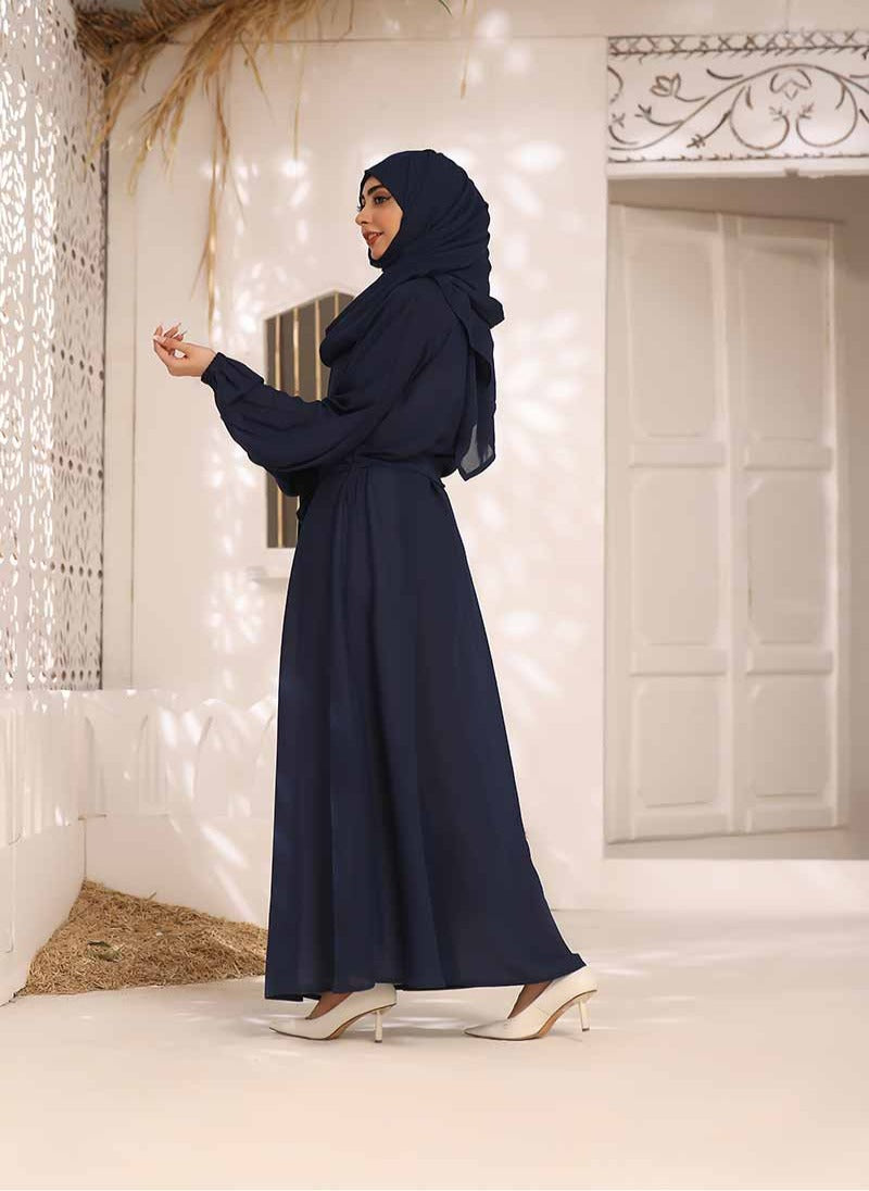 Royal Blue Double Georgette Double Brest Style Abaya - 0122-R-261