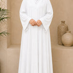 Classic Elegance White Front Open Kids Abaya | Hijabulhareem