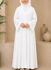 Classic Elegance White Front Open Kids Abaya | 0116-PR ZOOM