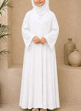 Classic Elegance White Front Open Kids Abaya | 0116-PR ZOOM