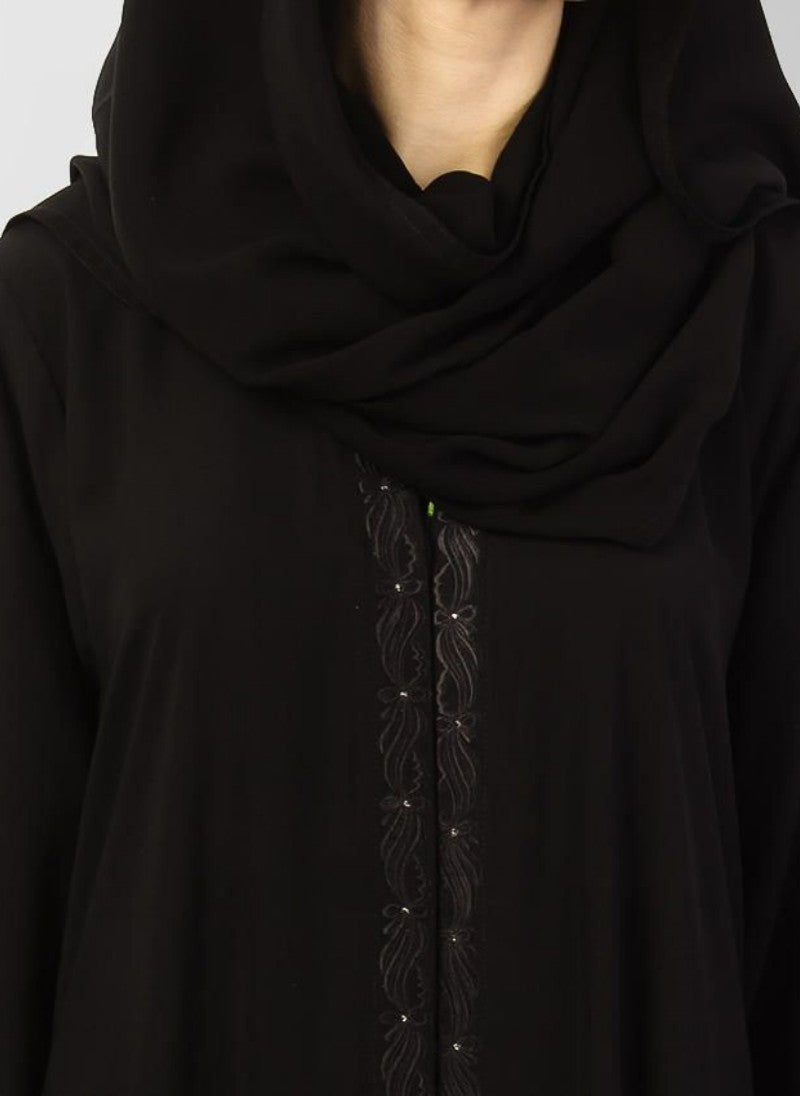 Black Polyester Embroidered Abaya 0116-M (2)