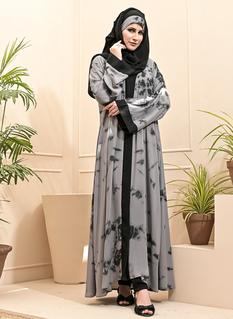 Hijabulhareem Marble Pattern Abaya 0116-R-203-Grey