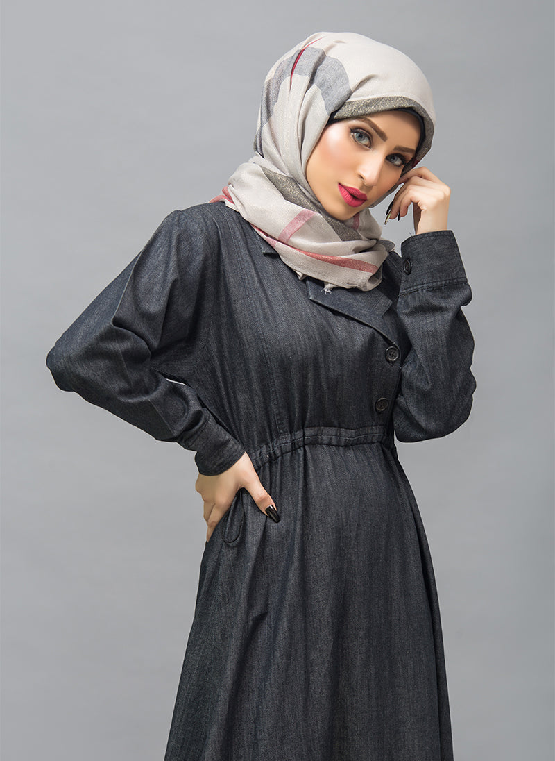 Hijabulhareem Denim Coat Designer Abaya 0119-R-986