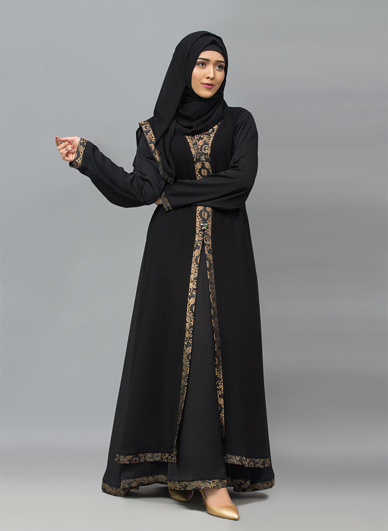 Hijabulhareem NIda and Jamawar Designer Abaya 0120-R-905