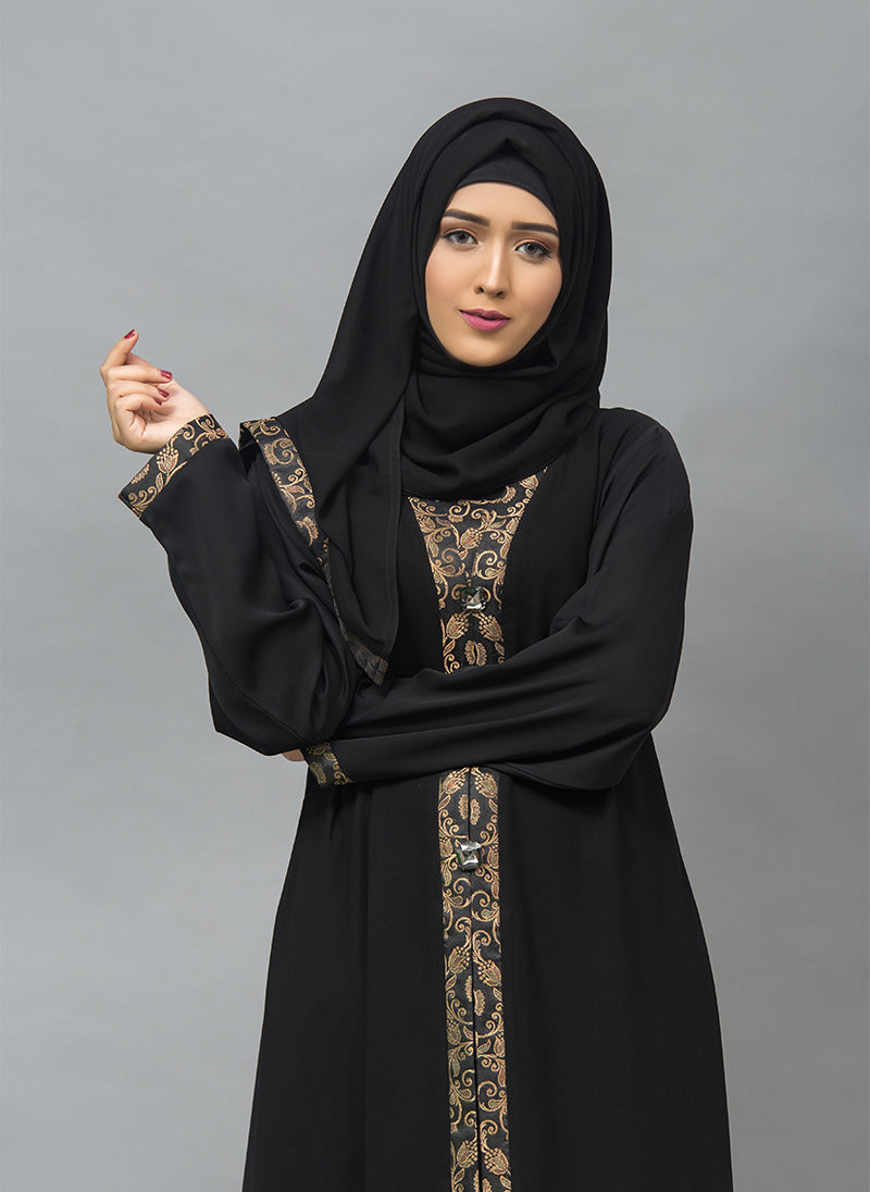 Hijabulhareem NIda and Jamawar Designer Abaya 0120-R-905