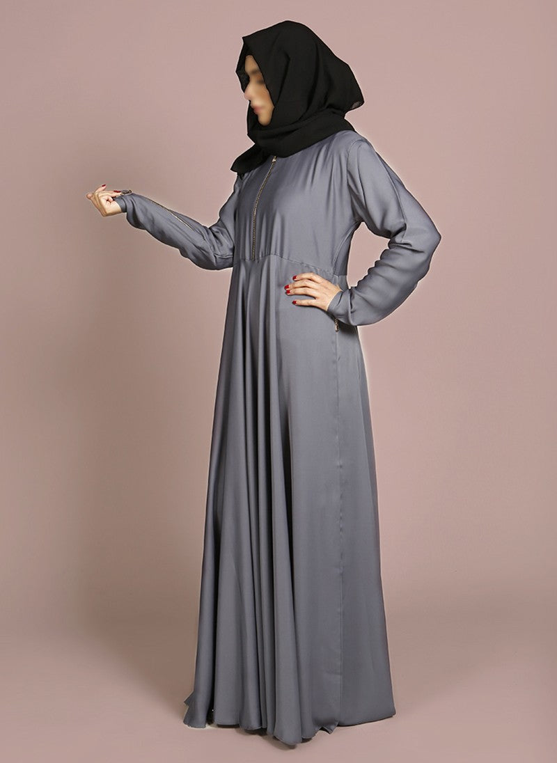 Grey Zipper Style Designered Abaya 0120-R-969