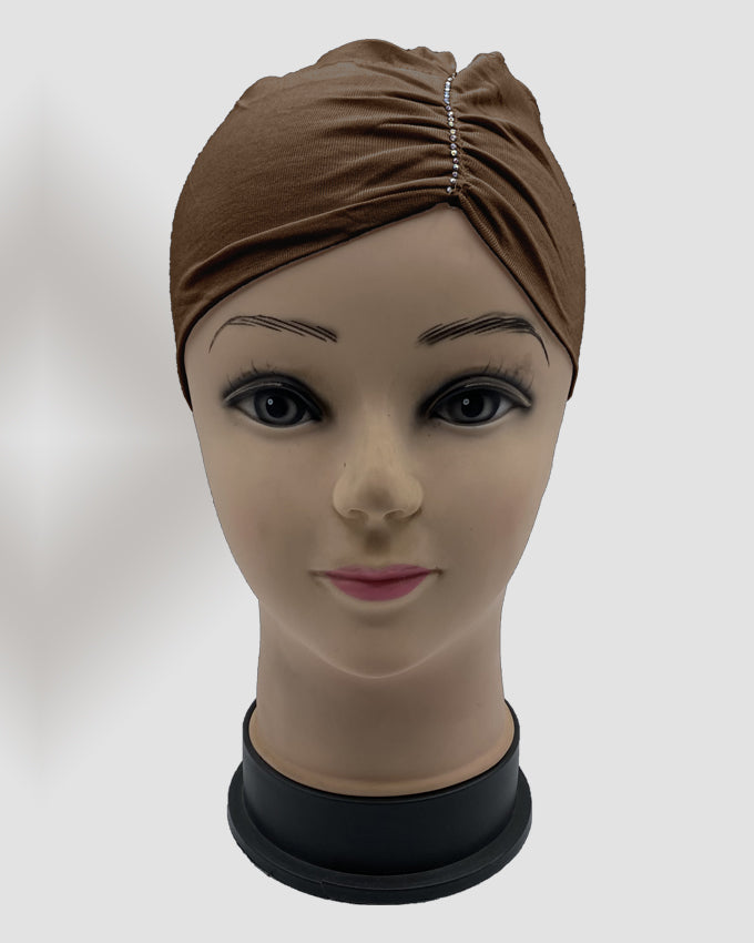 Brown Side Parting Hijab Cap Stone