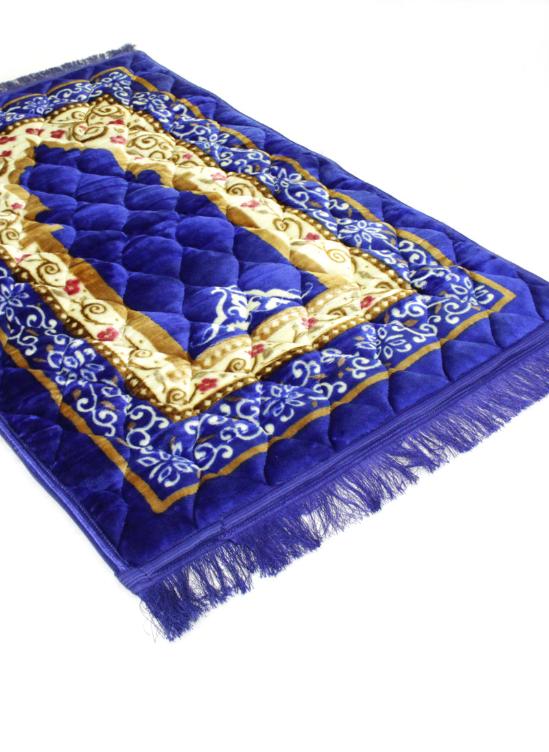 Blue Velvet Foam Quilted Jai Namaz ( Prayer Mat )