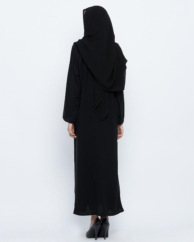 Circular Collar Black Stylish Abaya 