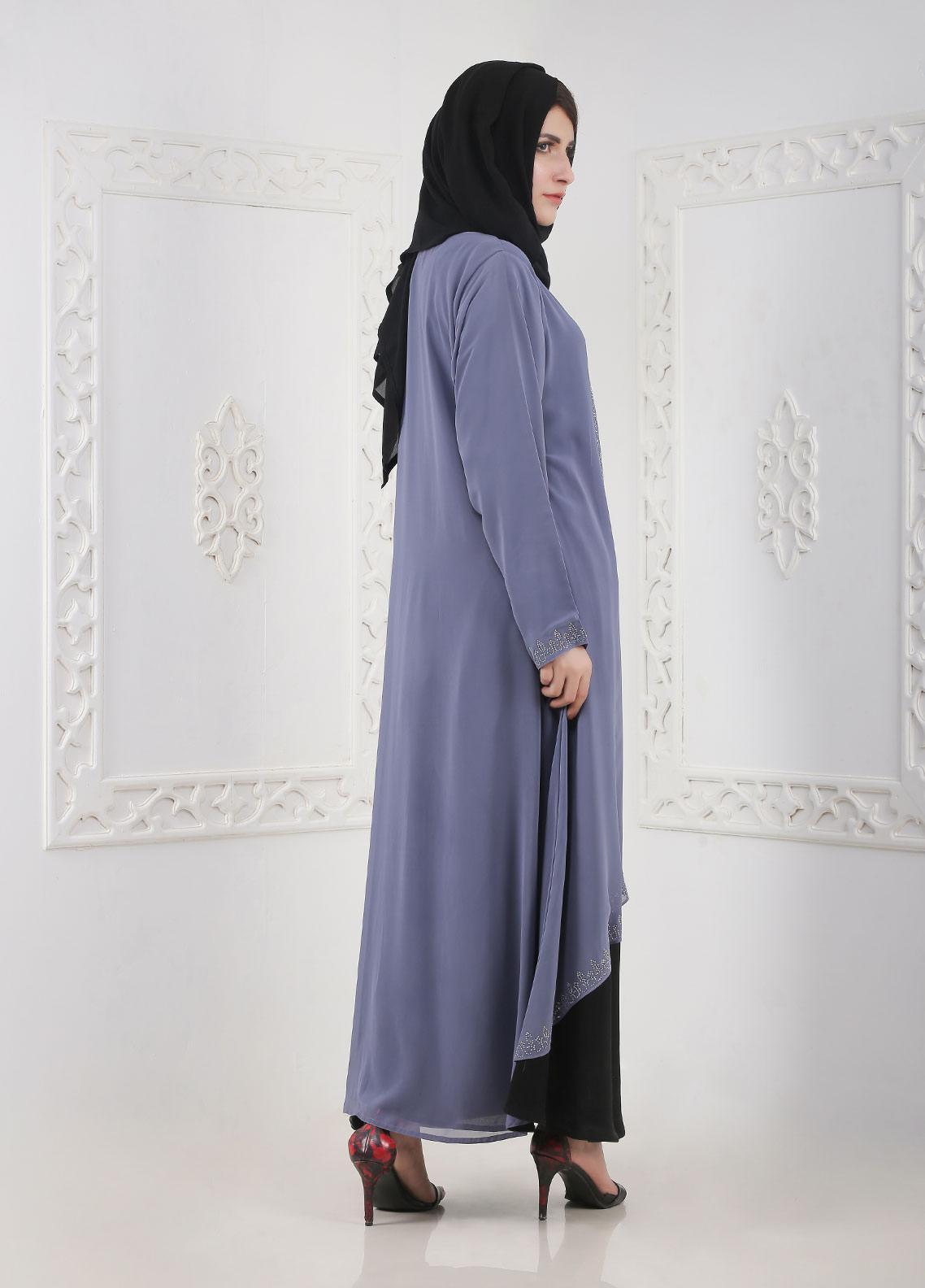 Periwinkle with Black Designer Abaya A 0120-BC-A402