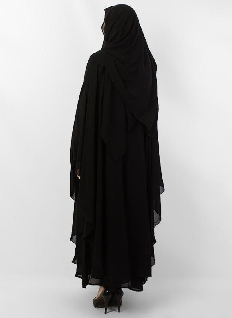 Black Wool Chiffon Front Close Designer Abaya JILBAB-C